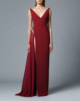 Burgundy Dress with Slit Embroidery - Virginia